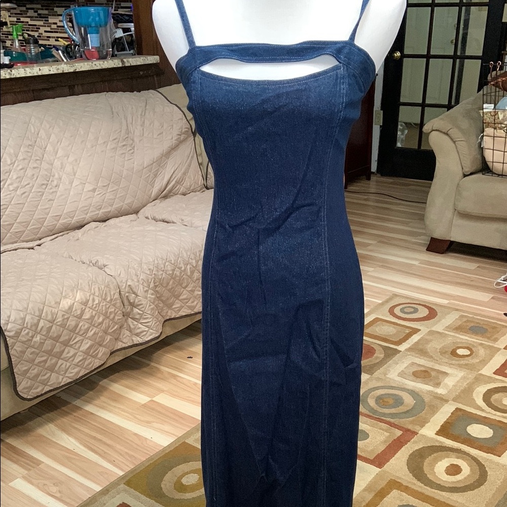 Adrianna Papell Denim Blue Sheath Dress Spaghetti Straps